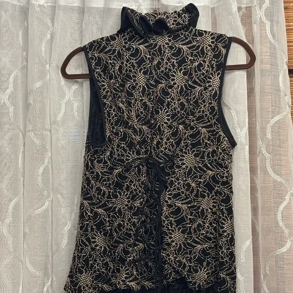 Anne Fontaine Black and Gold Lace Ruffle Blouse - Picture 2 of 3